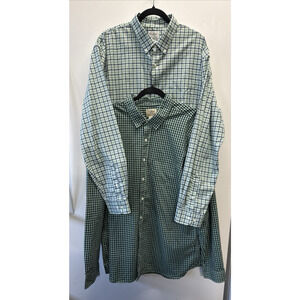2 L.L. Bean Button Up Collared Dress Shirts Mens XL Tall green plaid check Work